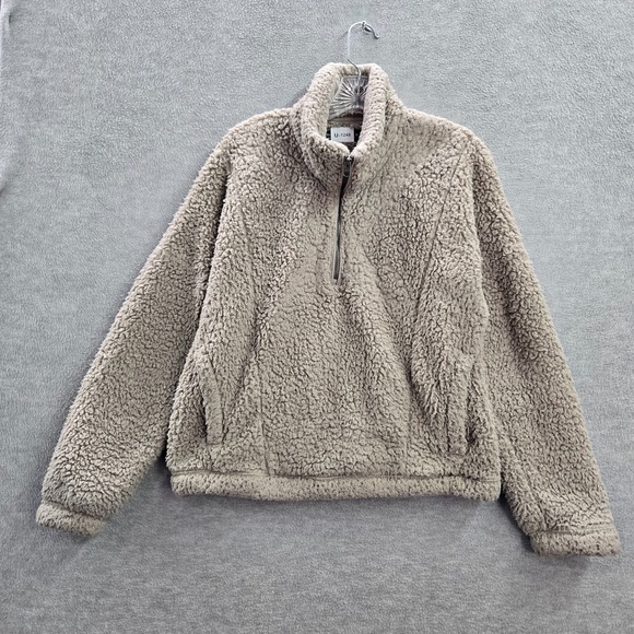 Abercrombie & Fitch Women Jacket Medium Brown Sherpa 1/4 Zip Long Sleeve - Picture 1 of 10